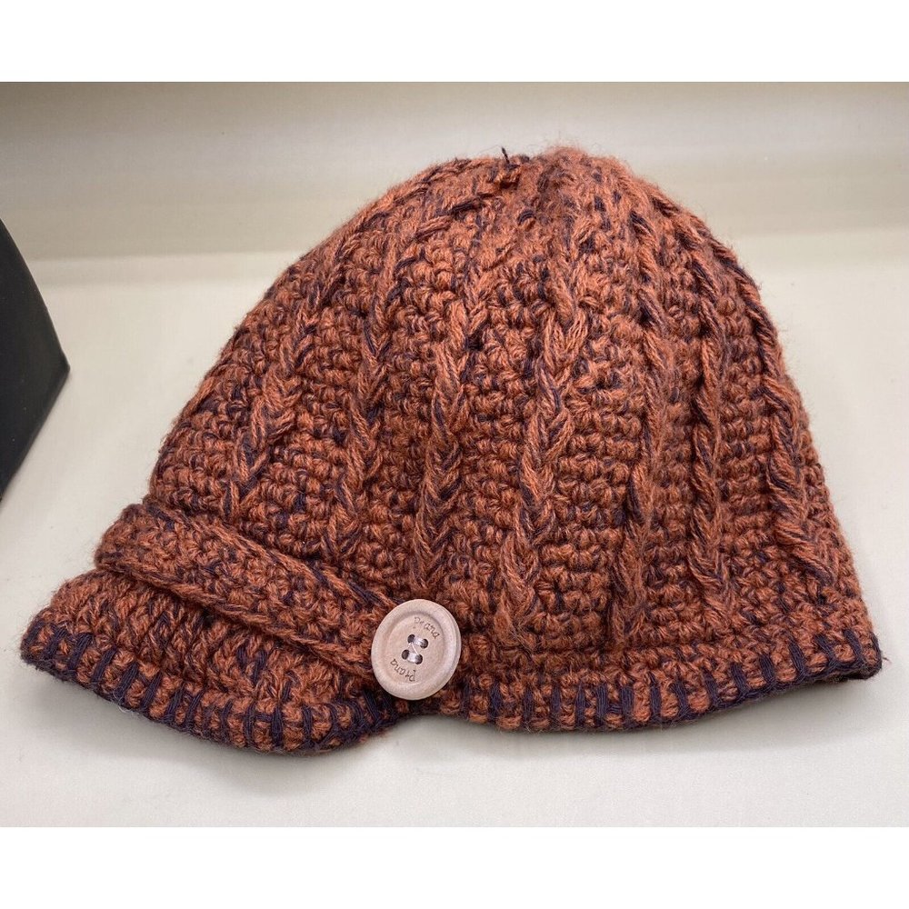 Prana Women’s Small Youth Rust Cadet Style Knit Hat Wood Buttons - Picture 3 of 11